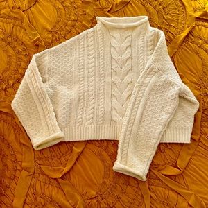 Anthropologie mock neck cable knit sweater ivory